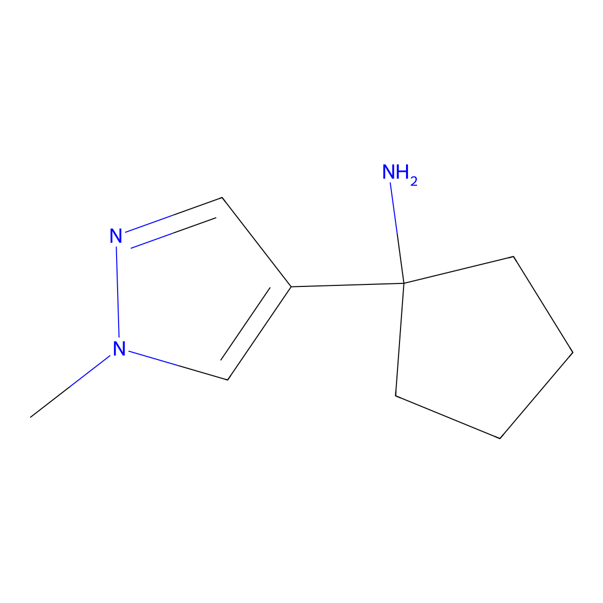 1-(1-methyl-1H-pyrazol-4-yl)cyclopentan-1-amine molecular structure, CAS 1216188-02-1