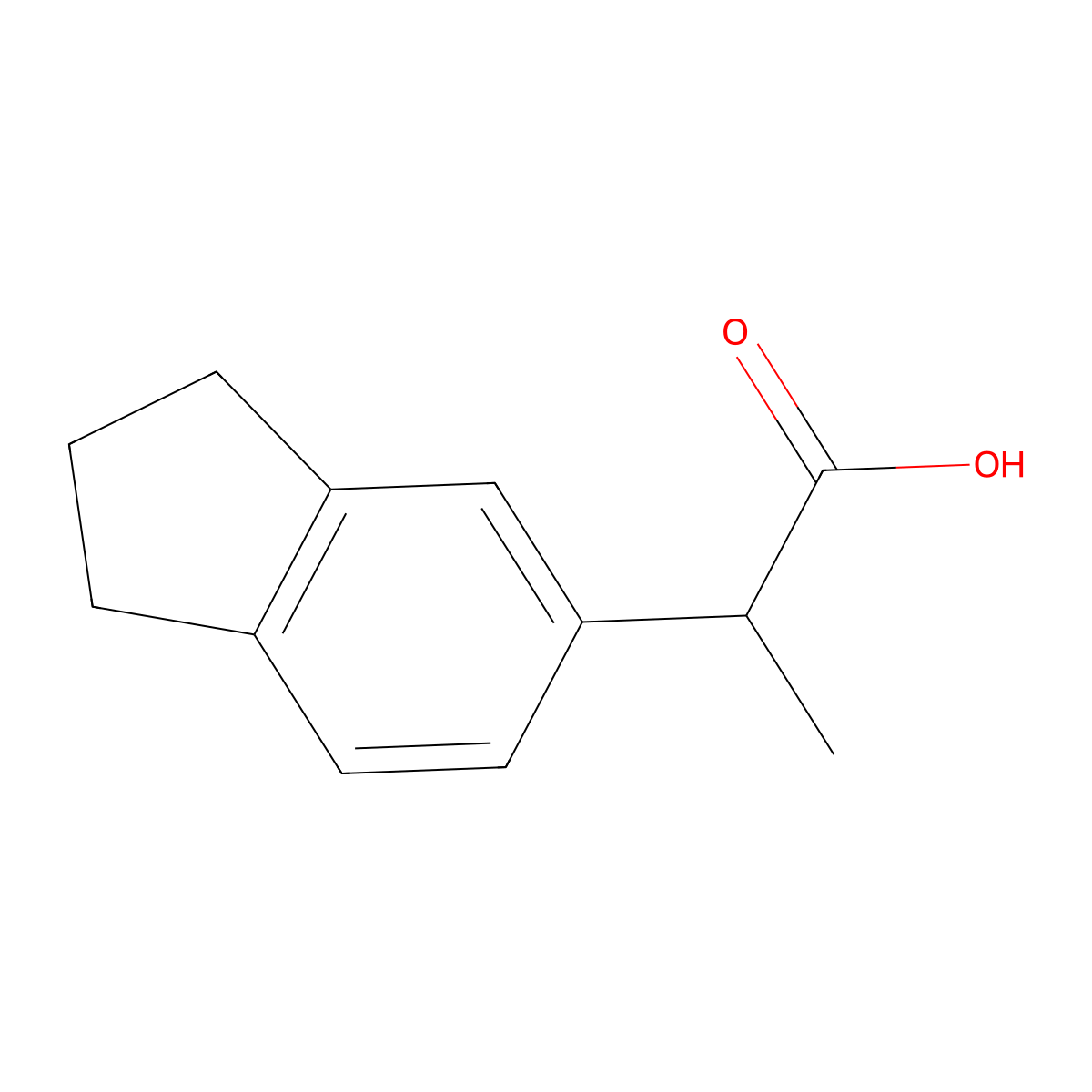 2-(2,3-dihydro-1H-inden-5-yl)propanoic acid molecular structure, CAS 1216190-34-9