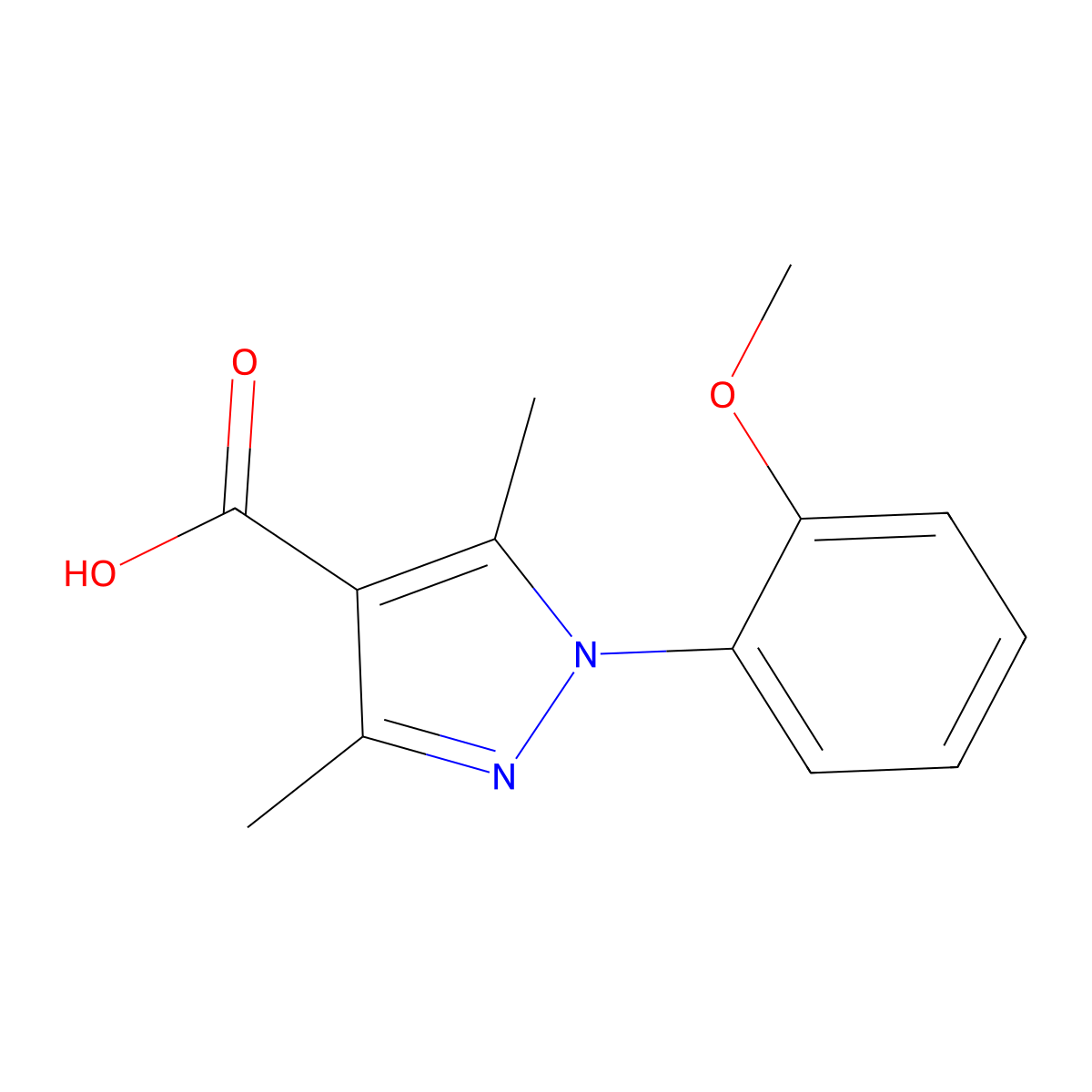 1-(2-Methoxyphenyl)-3,5-dimethyl-1H-pyrazole-4-carboxylic acid molecular structure, CAS 1216210-14-8