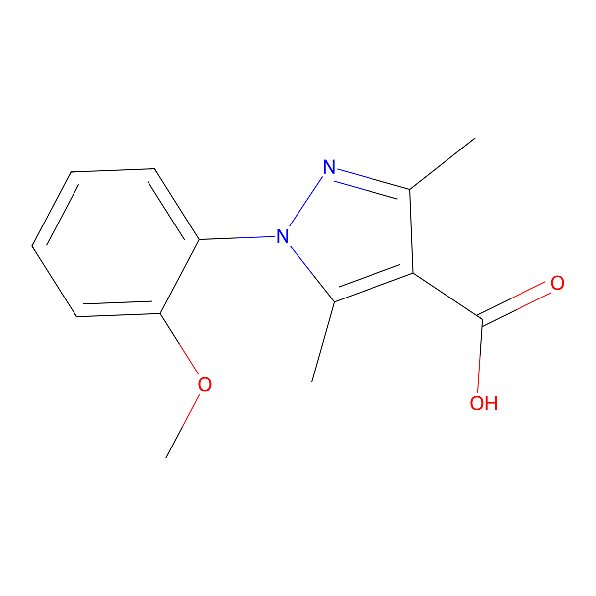 1-(2-Methoxyphenyl)-3,5-dimethyl-1H-pyrazole-4-carboxylic acid molecular structure, CAS 1216210-14-8