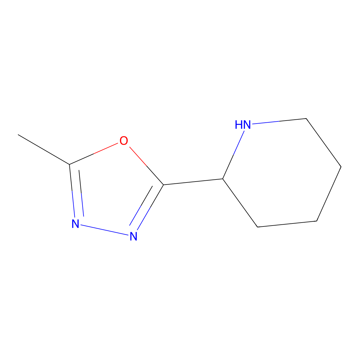 2-Methyl-5-(piperidin-2-yl)-1,3,4-oxadiazole molecular structure, CAS 1216213-45-4