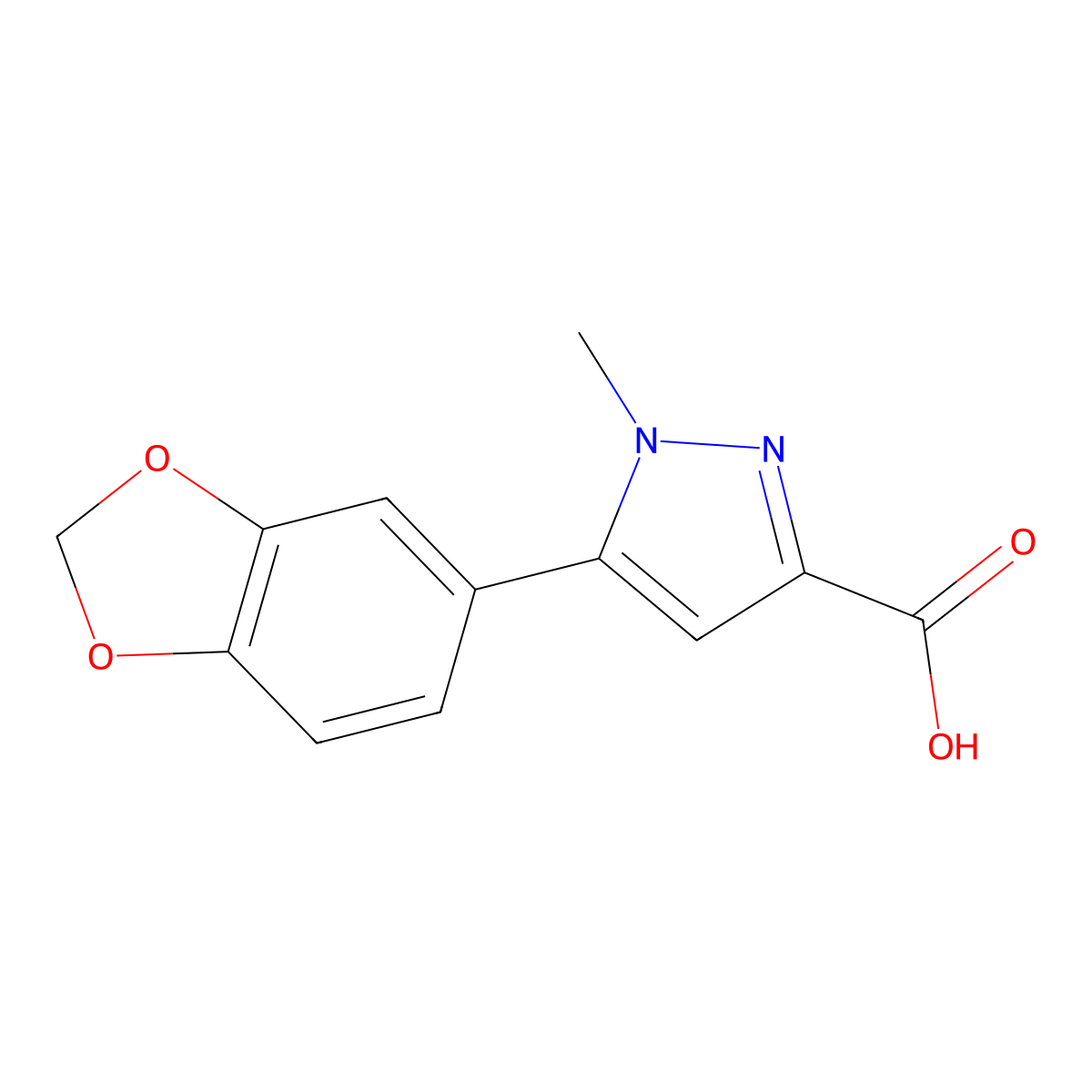 5-(2H-1,3-benzodioxol-5-yl)-1-methyl-1H-pyrazole-3-carboxylic acid molecular structure, CAS 1216231-15-0