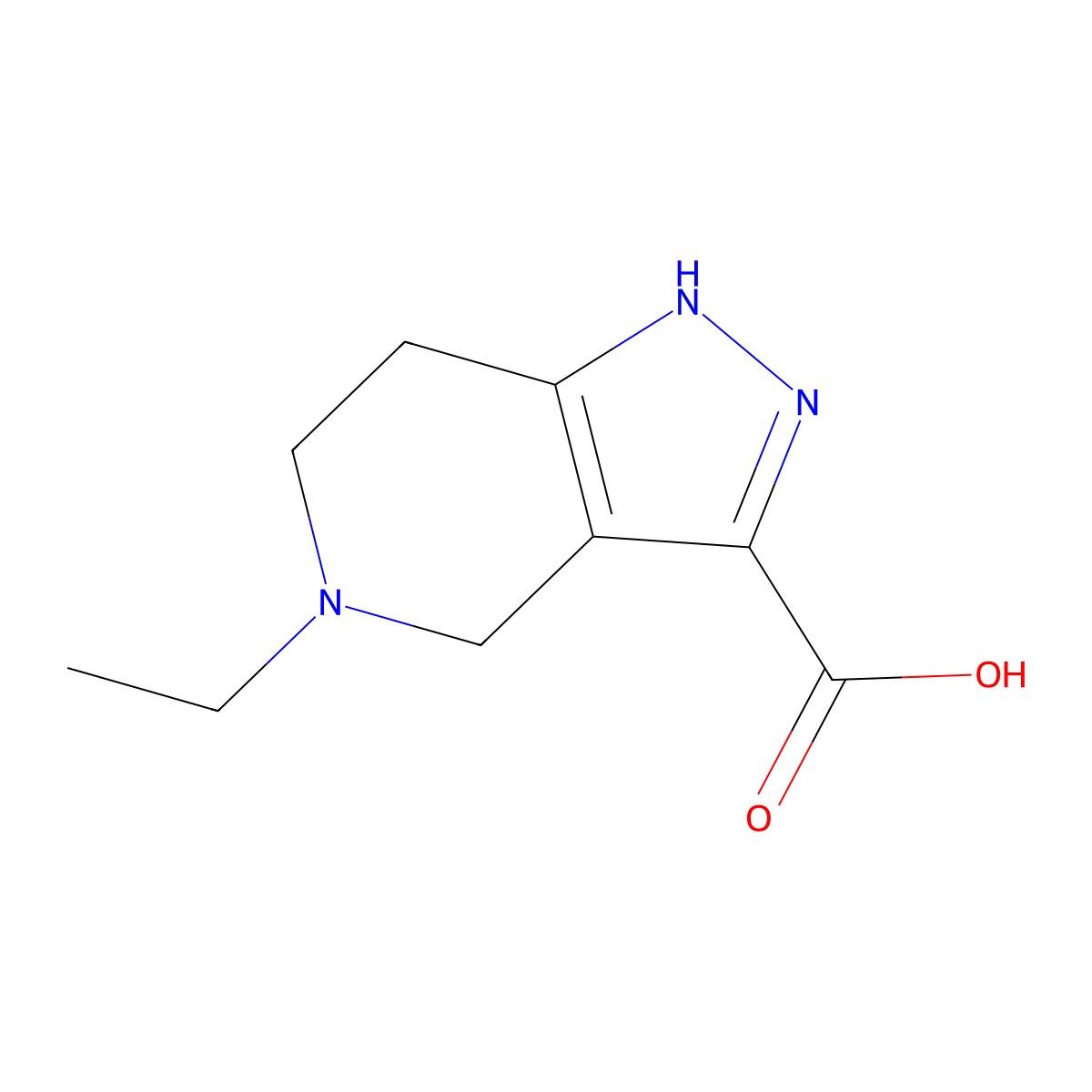 5-ethyl-4,5,6,7-tetrahydro-2H-pyrazolo[4,3-c]pyridine-3-carboxylic acid molecular structure, CAS 1216236-82-6