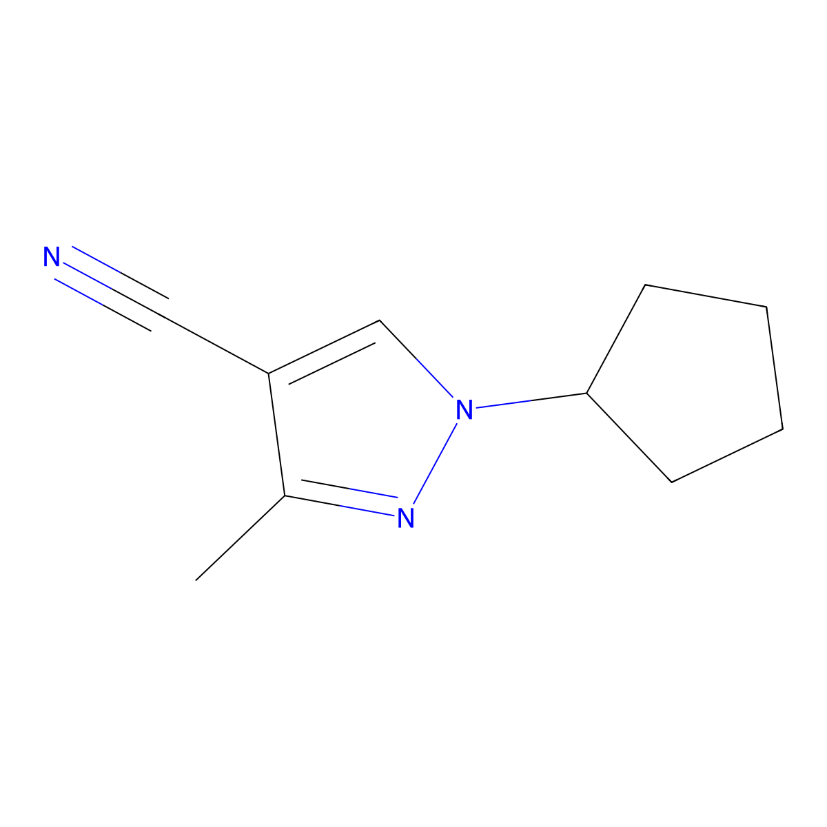 1-Cyclopentyl-3-methyl-1H-pyrazole-4-carbonitrile molecular structure, CAS 1216241-64-3