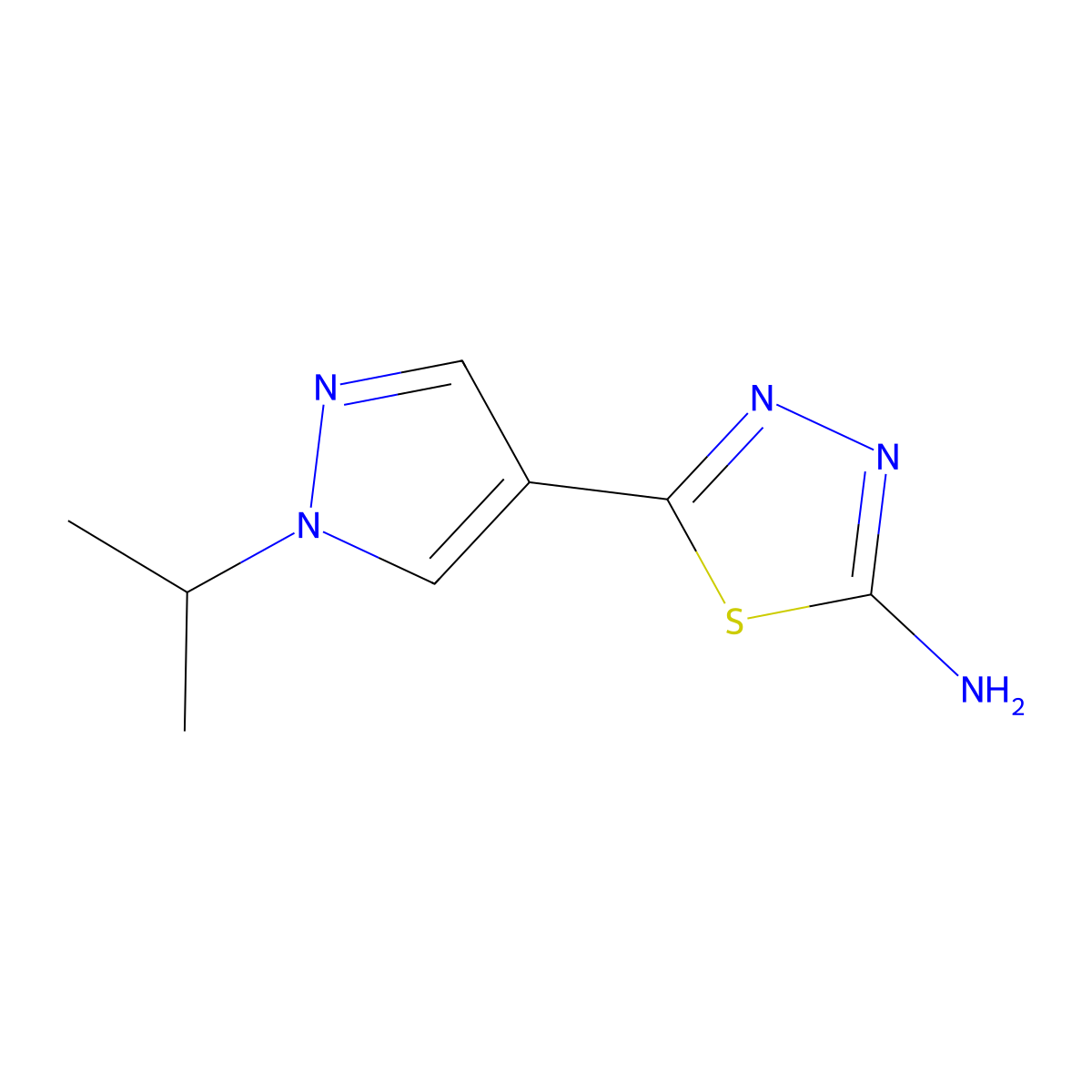5-(1-isopropyl-1H-pyrazol-4-yl)-1,3,4-thiadiazol-2-amine molecular structure, CAS 1216242-74-8