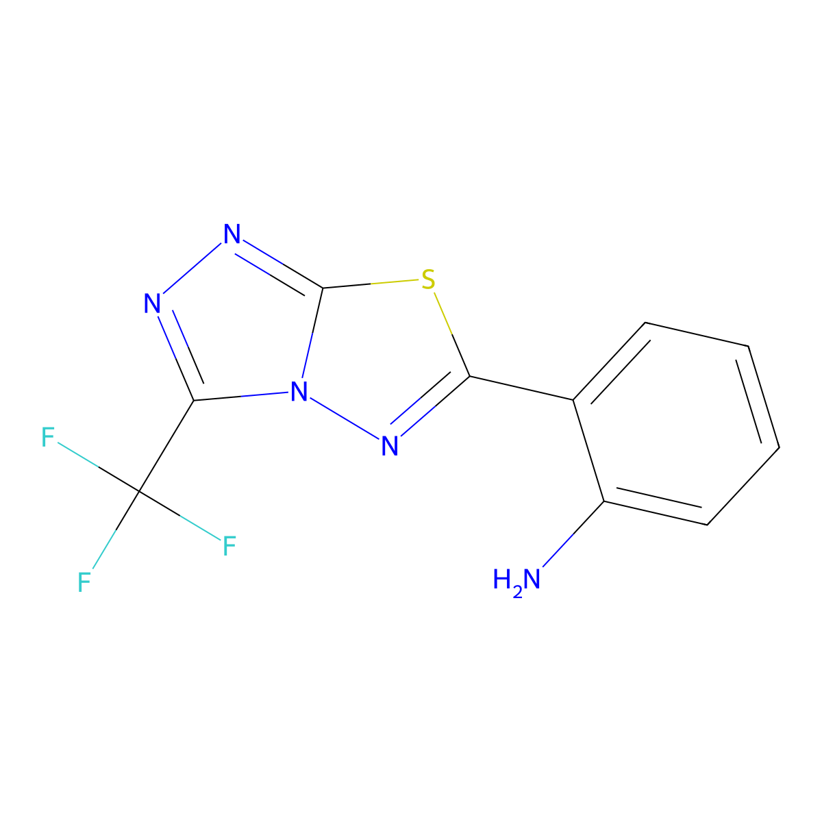 2-[3-(Trifluoromethyl)[1,2,4]triazolo[3,4-b][1,3,4]thiadiazol-6-yl]aniline molecular structure, CAS 1216244-01-7