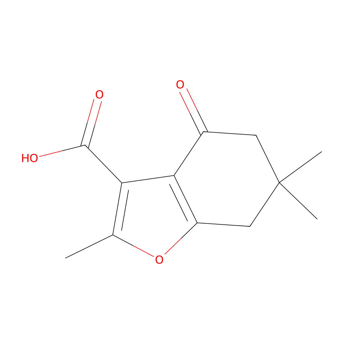2,6,6-Trimethyl-4-oxo-4,5,6,7-tetrahydrobenzofuran-3-carboxylic acid molecular structure, CAS 121625-79-4