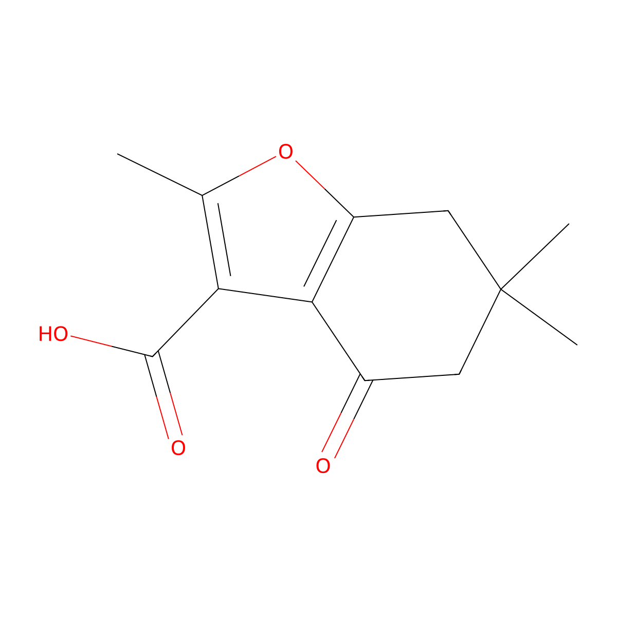 2,6,6-Trimethyl-4-oxo-4,5,6,7-tetrahydrobenzofuran-3-carboxylic acid molecular structure, CAS 121625-79-4