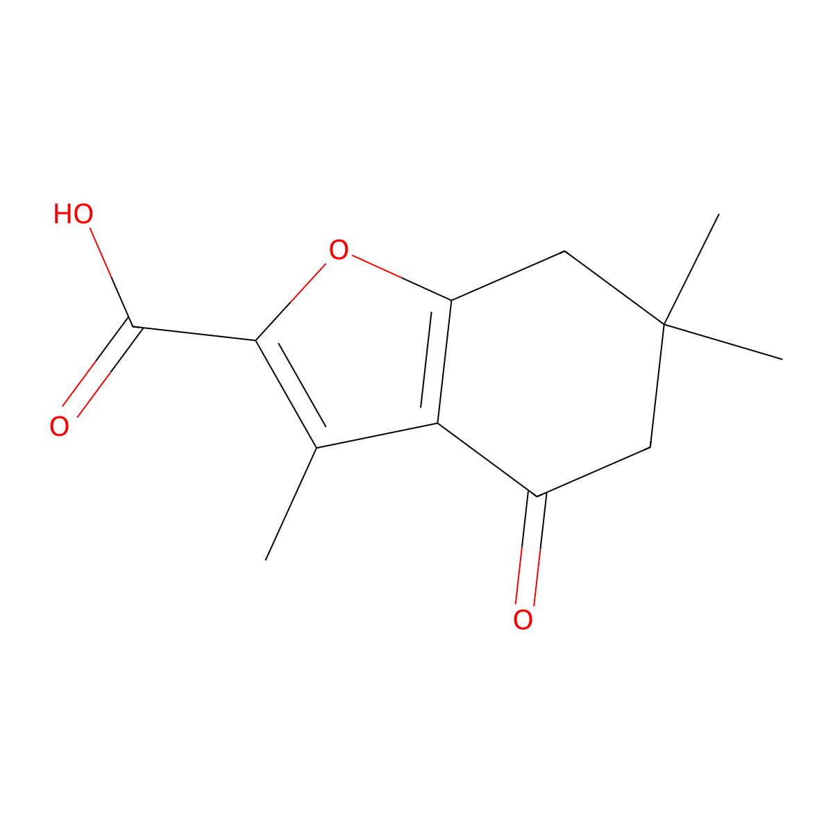 3,6,6-Trimethyl-4-oxo-4,5,6,7-tetrahydro-benzofuran-2-carboxylic acid molecular structure, CAS 121625-80-7