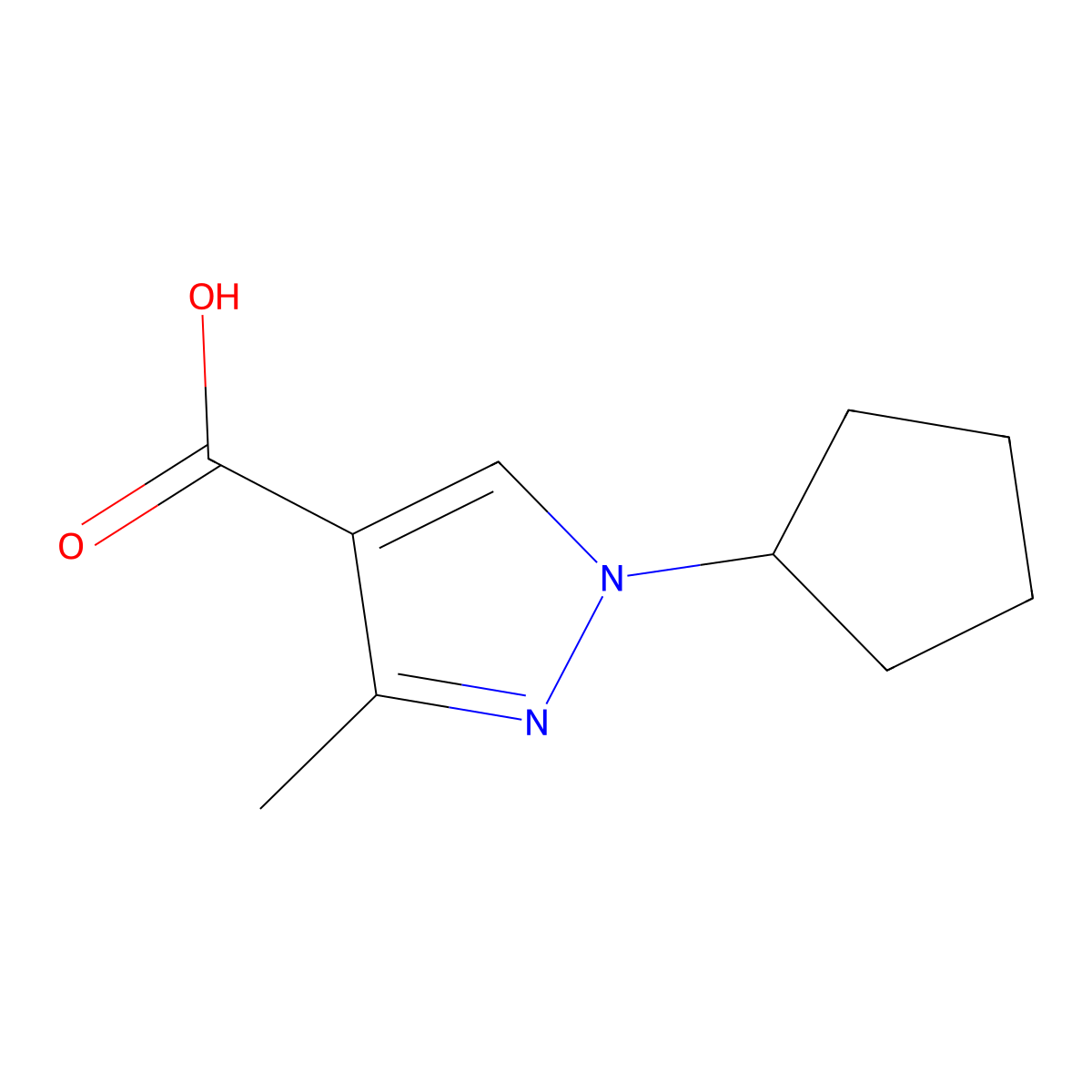 1-cyclopentyl-3-methyl-1H-pyrazole-4-carboxylic acid molecular structure, CAS 1216252-18-4