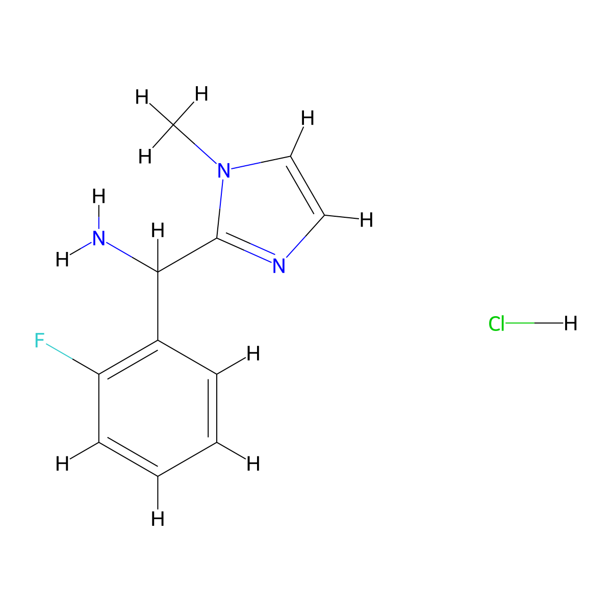 (2-Fluorophenyl)(1-methyl-1H-imidazol-2-yl)methanamine hydrochloride molecular structure, CAS 1216259-55-0
