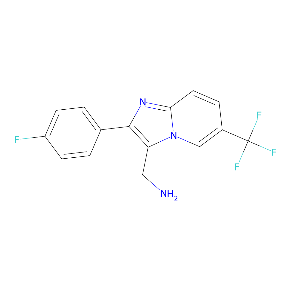 [2-(4-Fluorophenyl)-6-(trifluoromethyl)imidazo[1,2-a]pyridin-3-yl]methanamine molecular structure, CAS 1216267-00-3