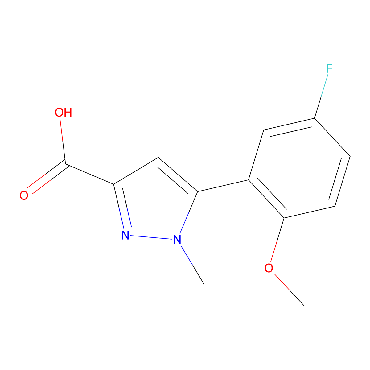 5-(5-fluoro-2-methoxyphenyl)-1-methyl-1H-pyrazole-3-carboxylic acid molecular structure, CAS 1216269-46-3
