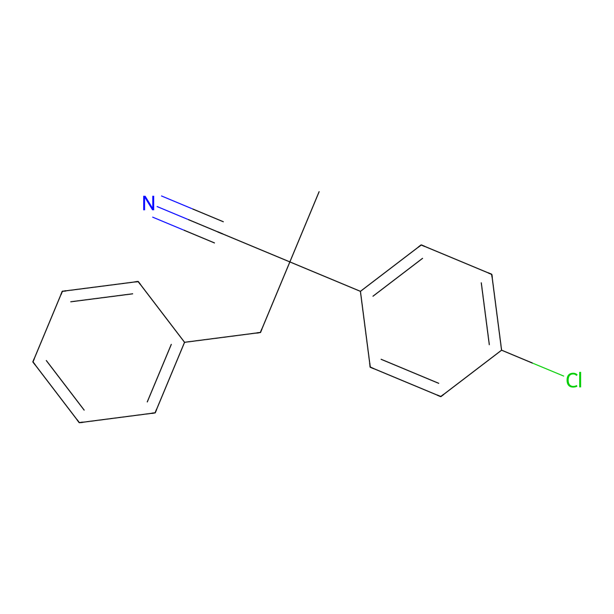 2-(4-Chlorophenyl)-2-methyl-3-phenylpropanenitrile molecular structure, CAS 1216285-81-2