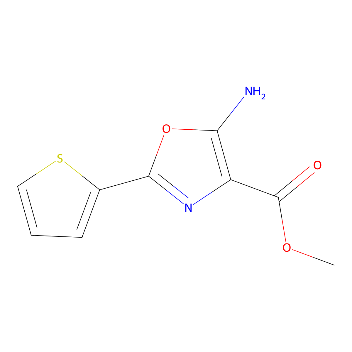 Methyl 5-amino-2-(thiophen-2-yl)-1,3-oxazole-4-carboxylate molecular structure, CAS 1216295-88-3