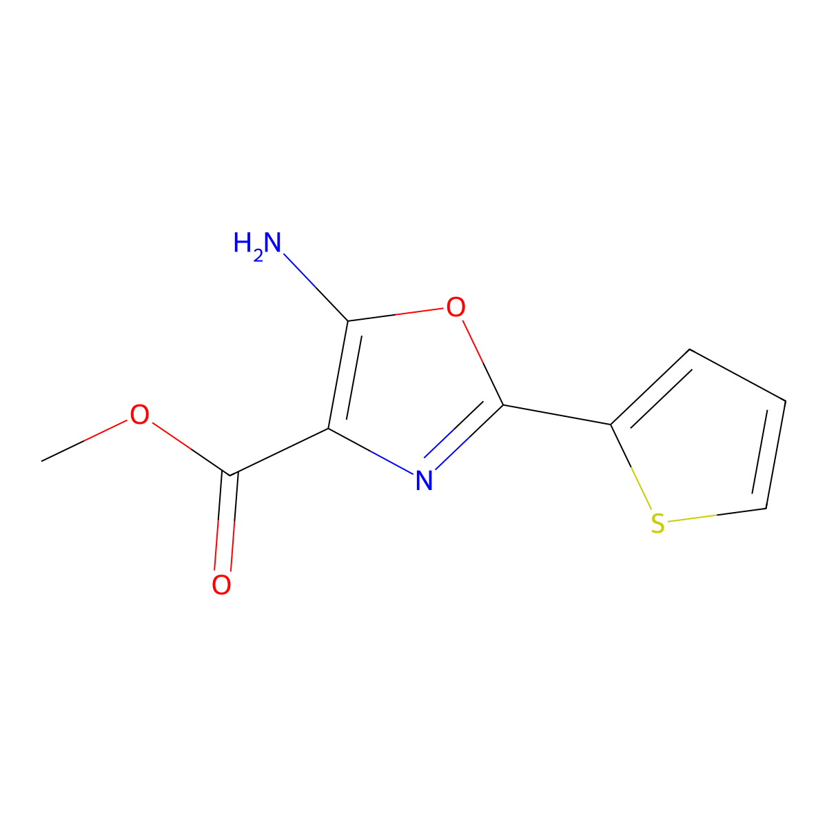 Methyl 5-amino-2-(thiophen-2-yl)-1,3-oxazole-4-carboxylate molecular structure, CAS 1216295-88-3