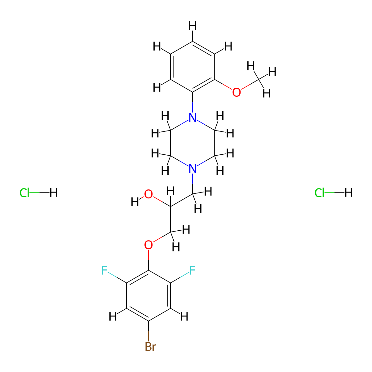 1-(4-Bromo-2,6-difluorophenoxy)-3-(4-(2-methoxyphenyl)piperazin-1-yl)propan-2-ol dihydrochloride molecular structure, CAS 1216376-15-6