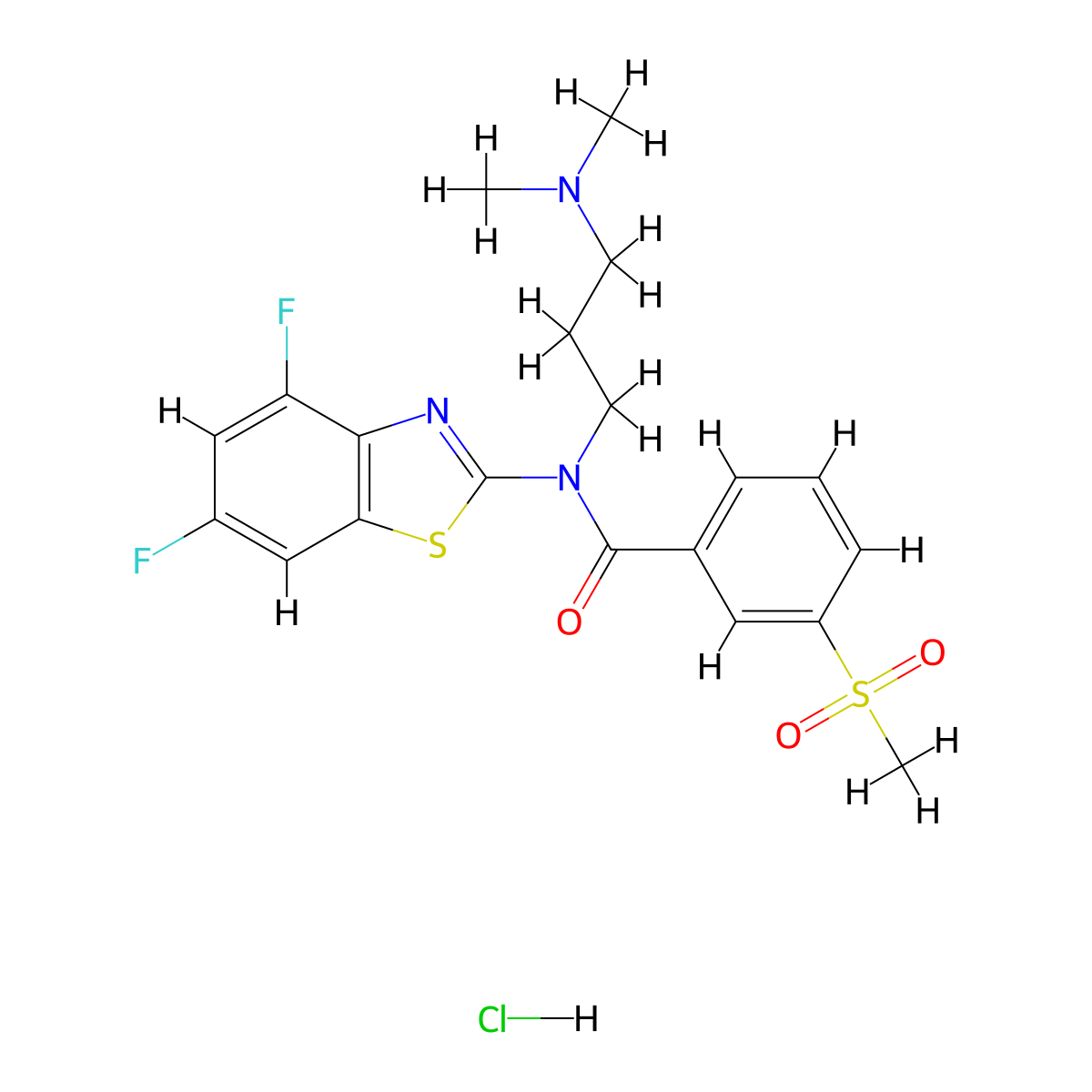 N-(4,6-difluorobenzo[d]thiazol-2-yl)-N-(3-(dimethylamino)propyl)-3-(methylsulfonyl)benzamide hydrochloride molecular structure, CAS 1216376-25-8