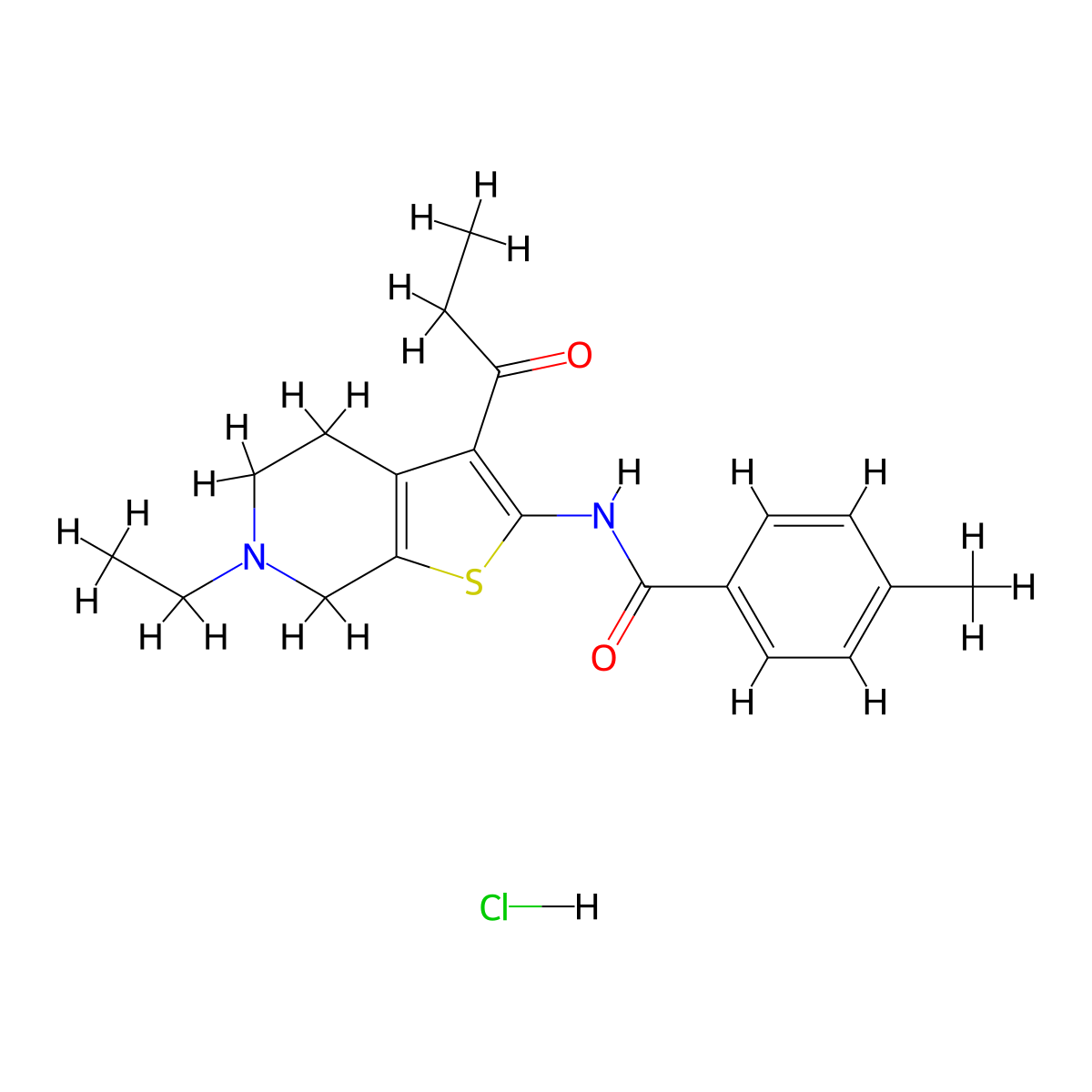 N-(6-ethyl-3-propionyl-4,5,6,7-tetrahydrothieno[2,3-c]pyridin-2-yl)-4-methylbenzamide hydrochloride molecular structure, CAS 1216376-90-7