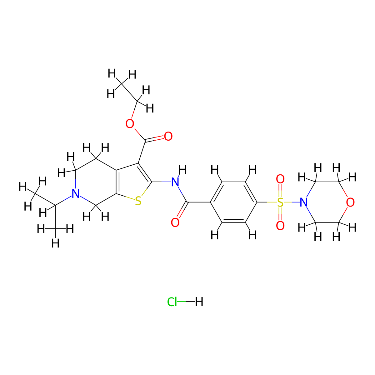 Ethyl 6-isopropyl-2-(4-(morpholinosulfonyl)benzamido)-4,5,6,7-tetrahydrothieno[2,3-c]pyridine-3-carboxylate hydrochloride molecular structure, CAS 1216377-16-0