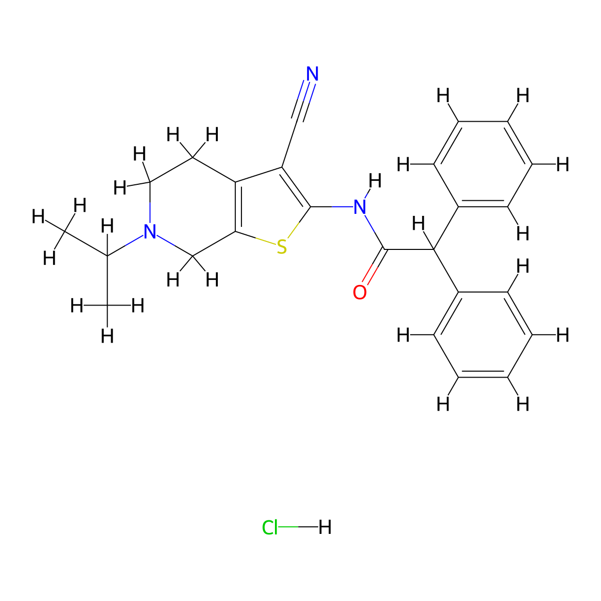 N-(3-cyano-6-isopropyl-4,5,6,7-tetrahydrothieno[2,3-c]pyridin-2-yl)-2,2-diphenylacetamide hydrochloride molecular structure, CAS 1216378-24-3