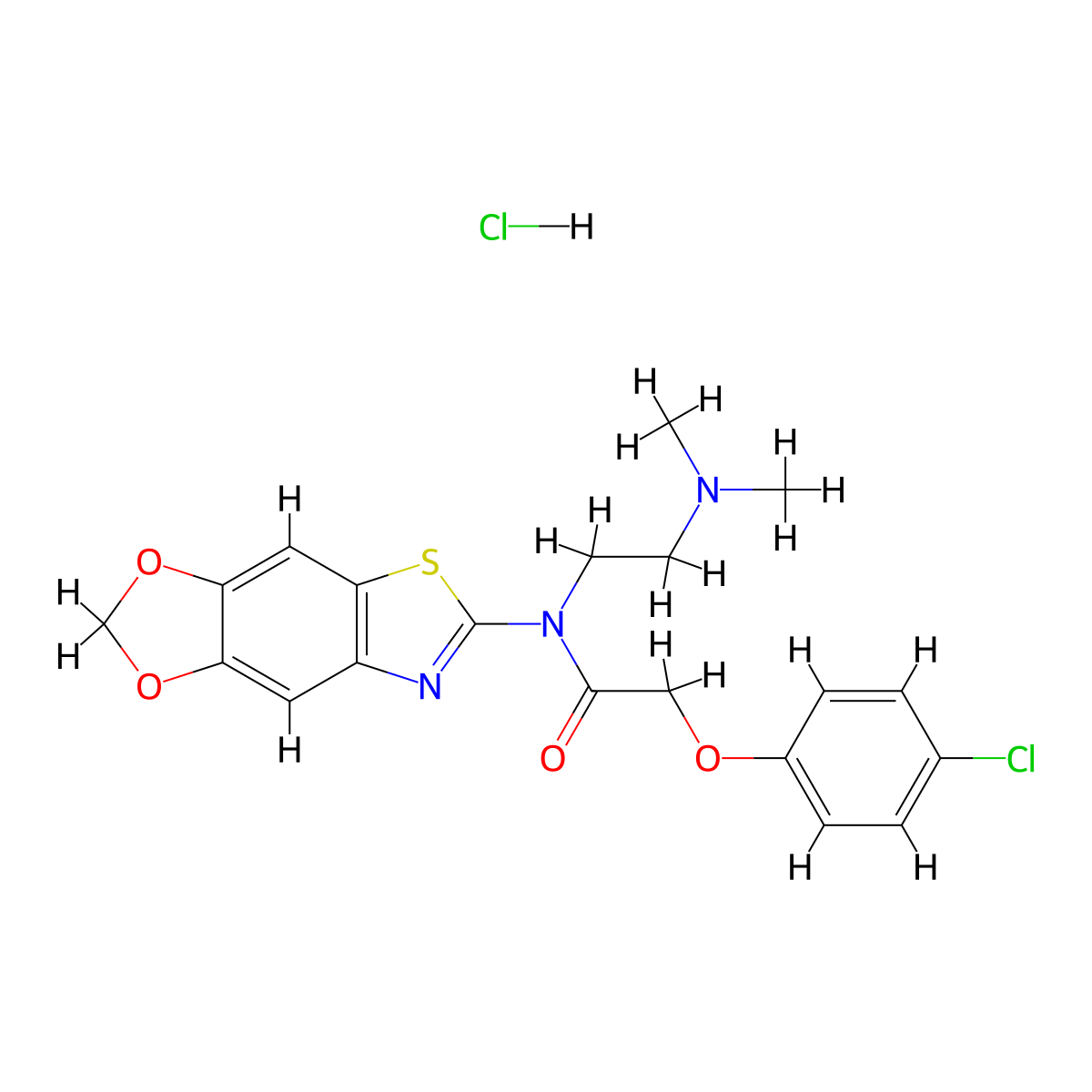 2-(4-chlorophenoxy)-N-[2-(dimethylamino)ethyl]-N-{4,6-dioxa-10-thia-12-azatricyclo[7.3.0.0^{3,7}]dodeca-1(9),2,7,11-tetraen-11-yl}acetamide hydrochloride molecular structure, CAS 1216381-29-1
