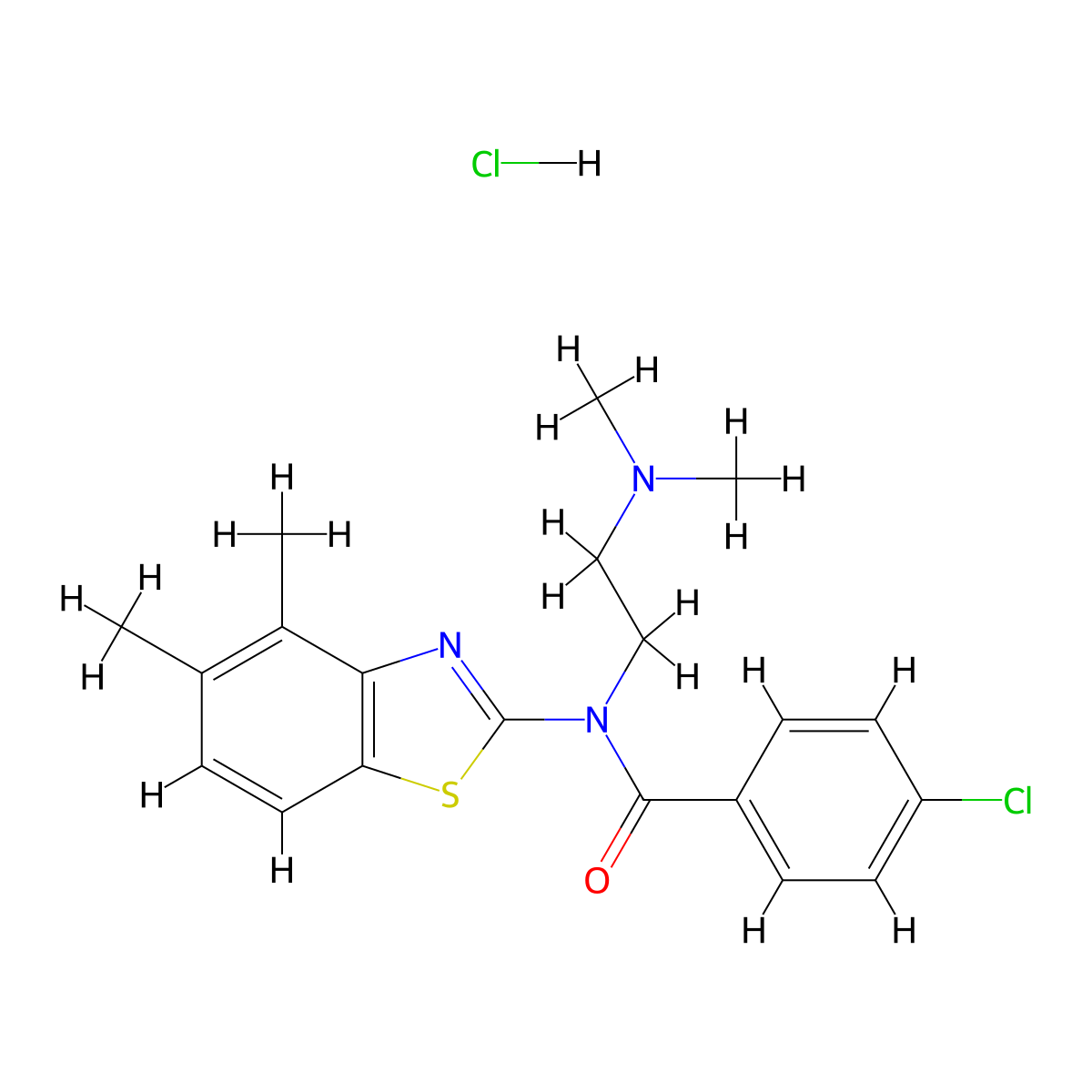 4-chloro-N-(2-(dimethylamino)ethyl)-N-(4,5-dimethylbenzo[d]thiazol-2-yl)benzamide hydrochloride molecular structure, CAS 1216381-36-0