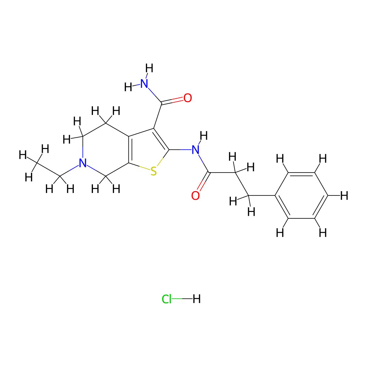 6-Ethyl-2-(3-phenylpropanamido)-4,5,6,7-tetrahydrothieno[2,3-c]pyridine-3-carboxamide hydrochloride molecular structure, CAS 1216384-27-8