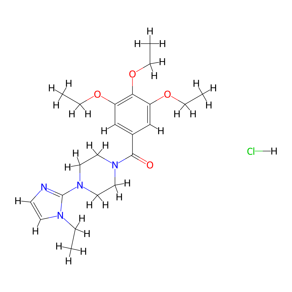 (4-(1-ethyl-1H-imidazol-2-yl)piperazin-1-yl)(3,4,5-triethoxyphenyl)methanone hydrochloride molecular structure, CAS 1216384-52-9