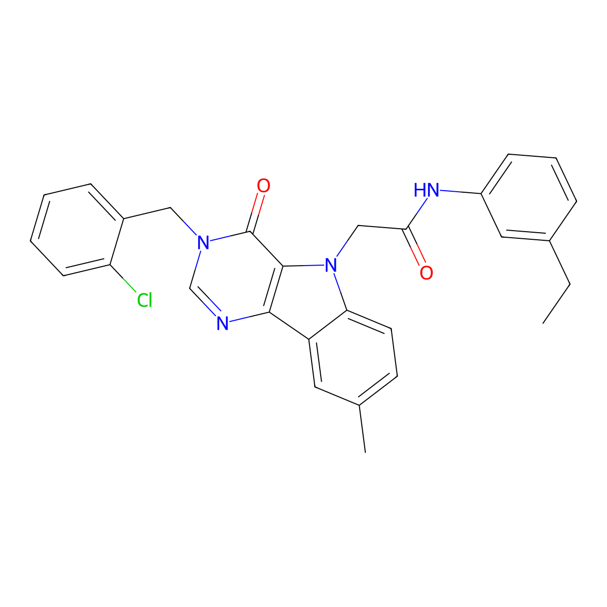 2-[3-(2-chlorobenzyl)-8-methyl-4-oxo-3,4-dihydro-5H-pyrimido[5,4-b]indol-5-yl]-N-(3-ethylphenyl)acetamide molecular structure, CAS 1216385-28-2