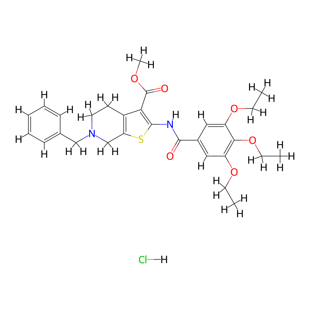 Methyl 6-benzyl-2-(3,4,5-triethoxybenzamido)-4,5,6,7-tetrahydrothieno[2,3-c]pyridine-3-carboxylate hydrochloride molecular structure, CAS 1216385-58-8