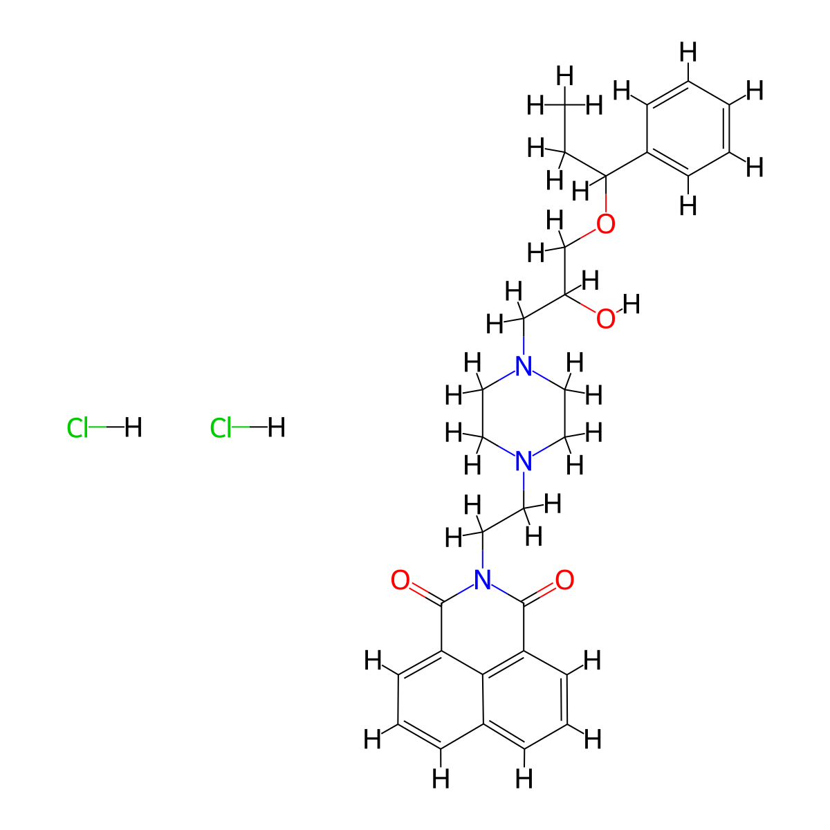 3-(2-{4-[2-Hydroxy-3-(1-phenylpropoxy)propyl]piperazin-1-yl}ethyl)-3-azatricyclo[7.3.1.0^{5,13}]trideca-1(13),5,7,9,11-pentaene-2,4-dione dihydrochloride molecular structure, CAS 1216386-36-5