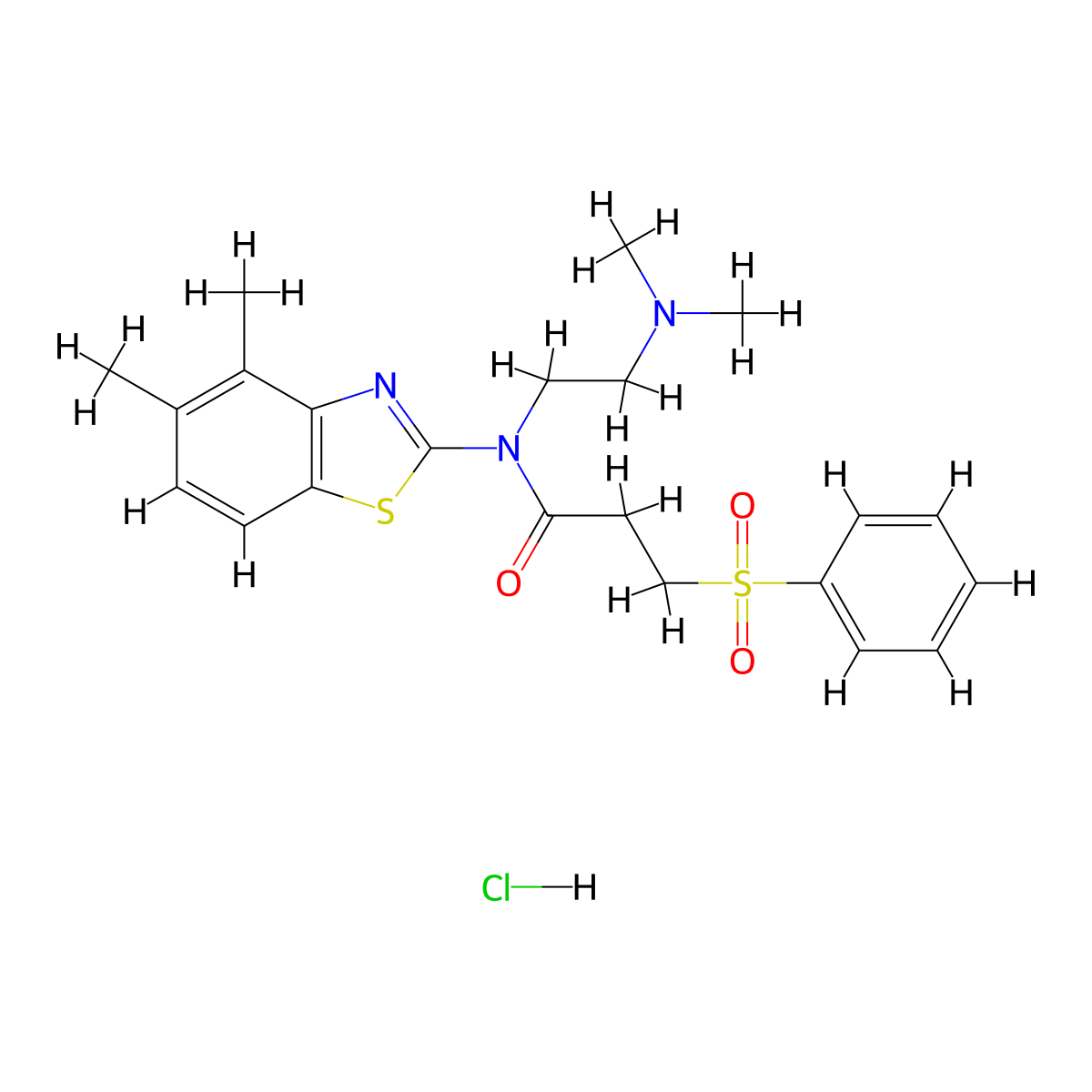N-(2-(dimethylamino)ethyl)-N-(4,5-dimethylbenzo[d]thiazol-2-yl)-3-(phenylsulfonyl)propanamide hydrochloride molecular structure, CAS 1216386-90-1