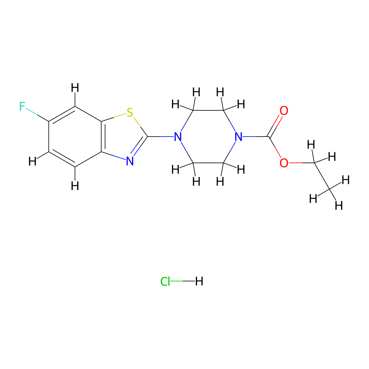 Ethyl 4-(6-fluorobenzo[d]thiazol-2-yl)piperazine-1-carboxylate hydrochloride molecular structure, CAS 1216387-41-5