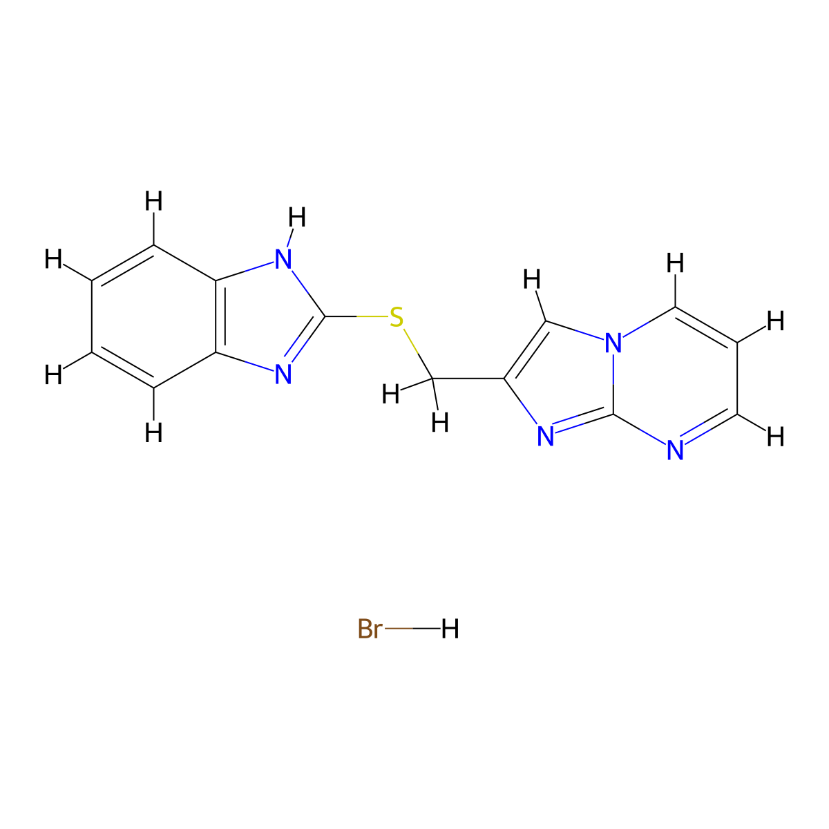 2-(((1H-benzo[d]imidazol-2-yl)thio)methyl)imidazo[1,2-a]pyrimidine hydrobromide molecular structure, CAS 1216387-61-9
