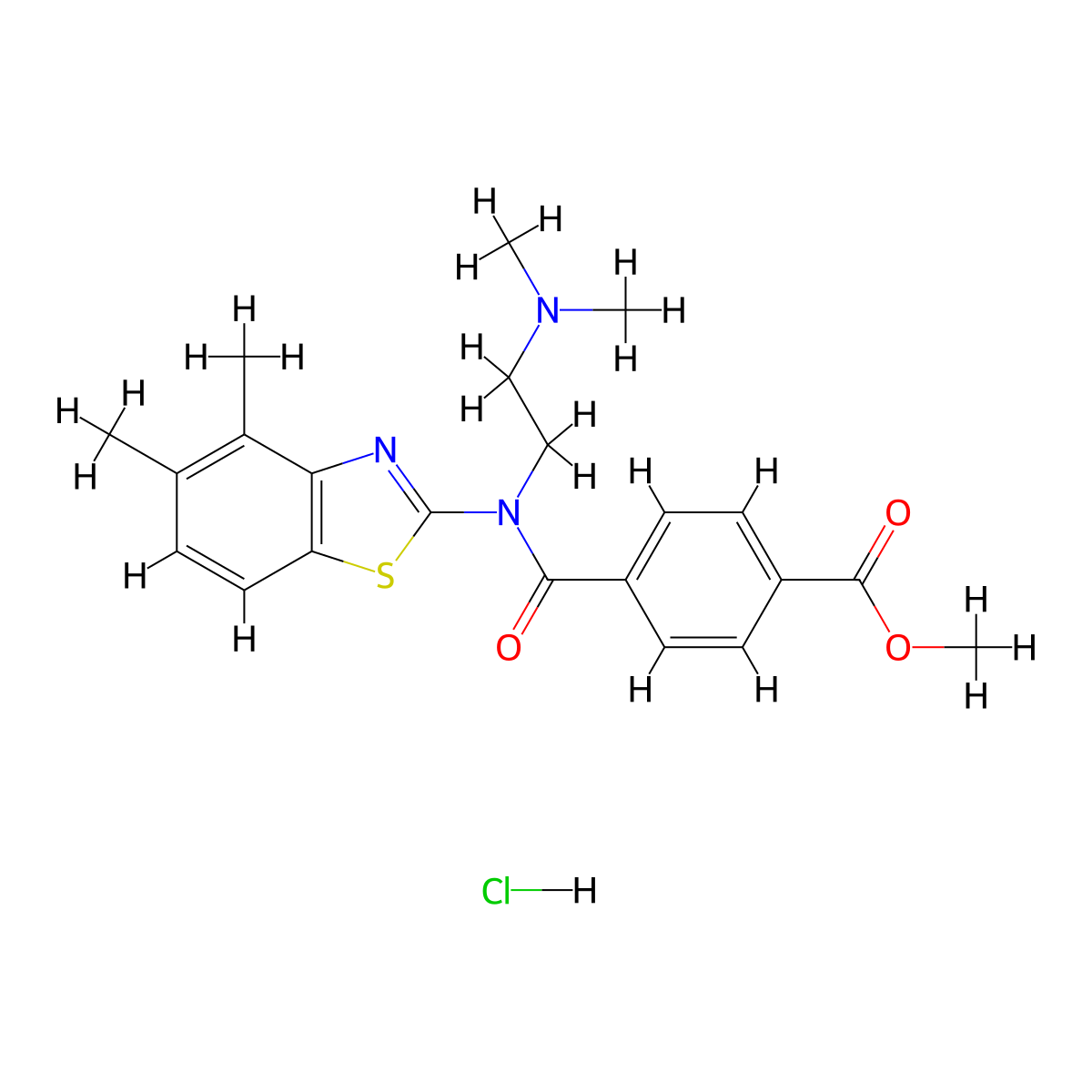 Methyl 4-((2-(dimethylamino)ethyl)(4,5-dimethylbenzo[d]thiazol-2-yl)carbamoyl)benzoate hydrochloride molecular structure, CAS 1216388-27-0