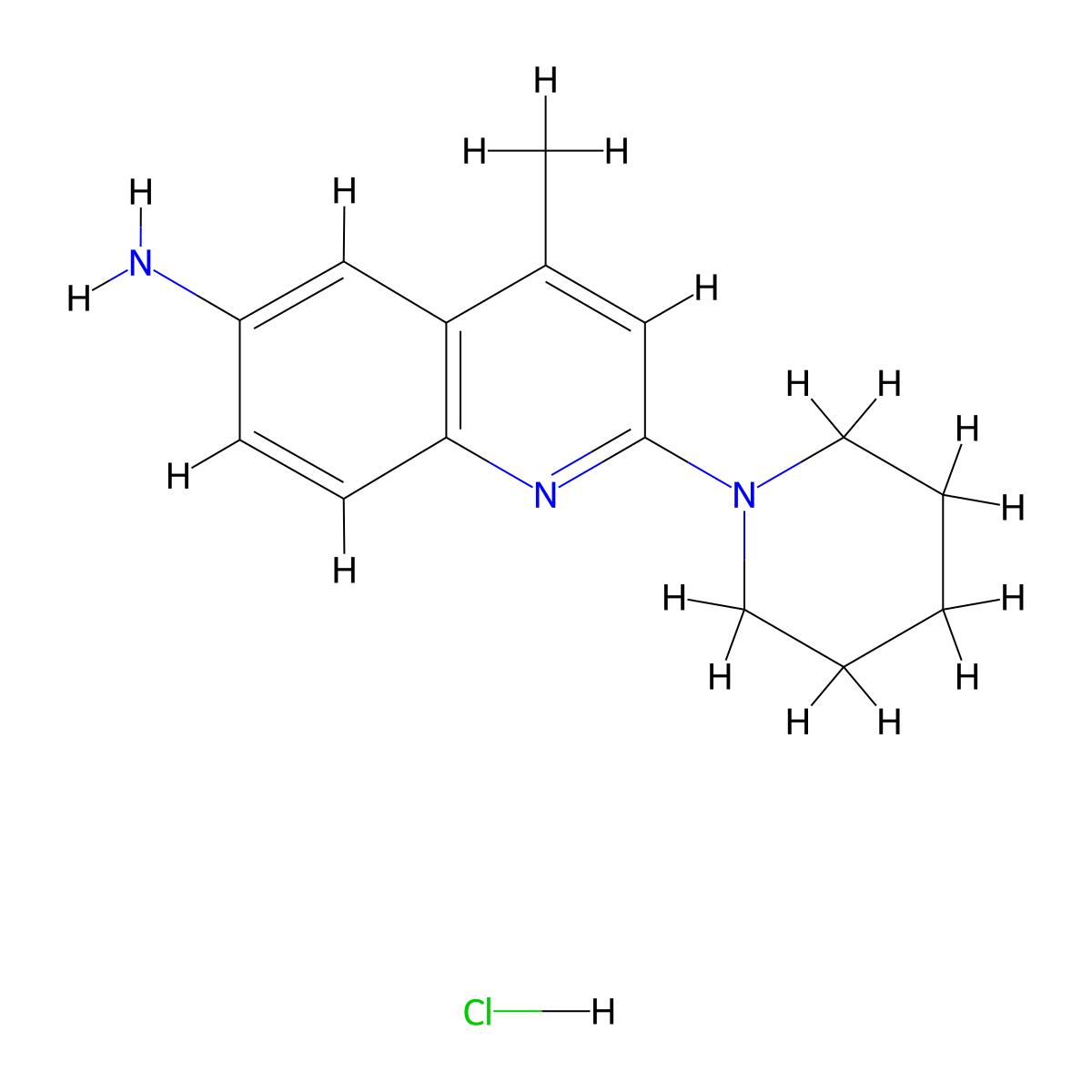 4-Methyl-2-piperidin-1-ylquinolin-6-amine hydrochloride molecular structure, CAS 1216388-60-1
