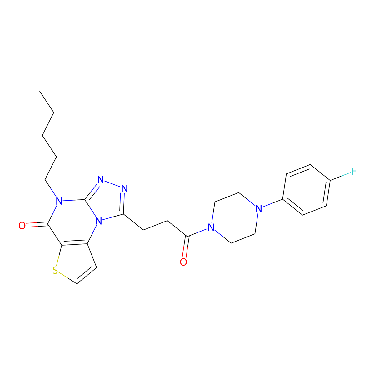 1-(3-(4-(4-fluorophenyl)piperazin-1-yl)-3-oxopropyl)-4-pentylthieno[2,3-e][1,2,4]triazolo[4,3-a]pyrimidin-5(4H)-one molecular structure, CAS 1216389-51-3