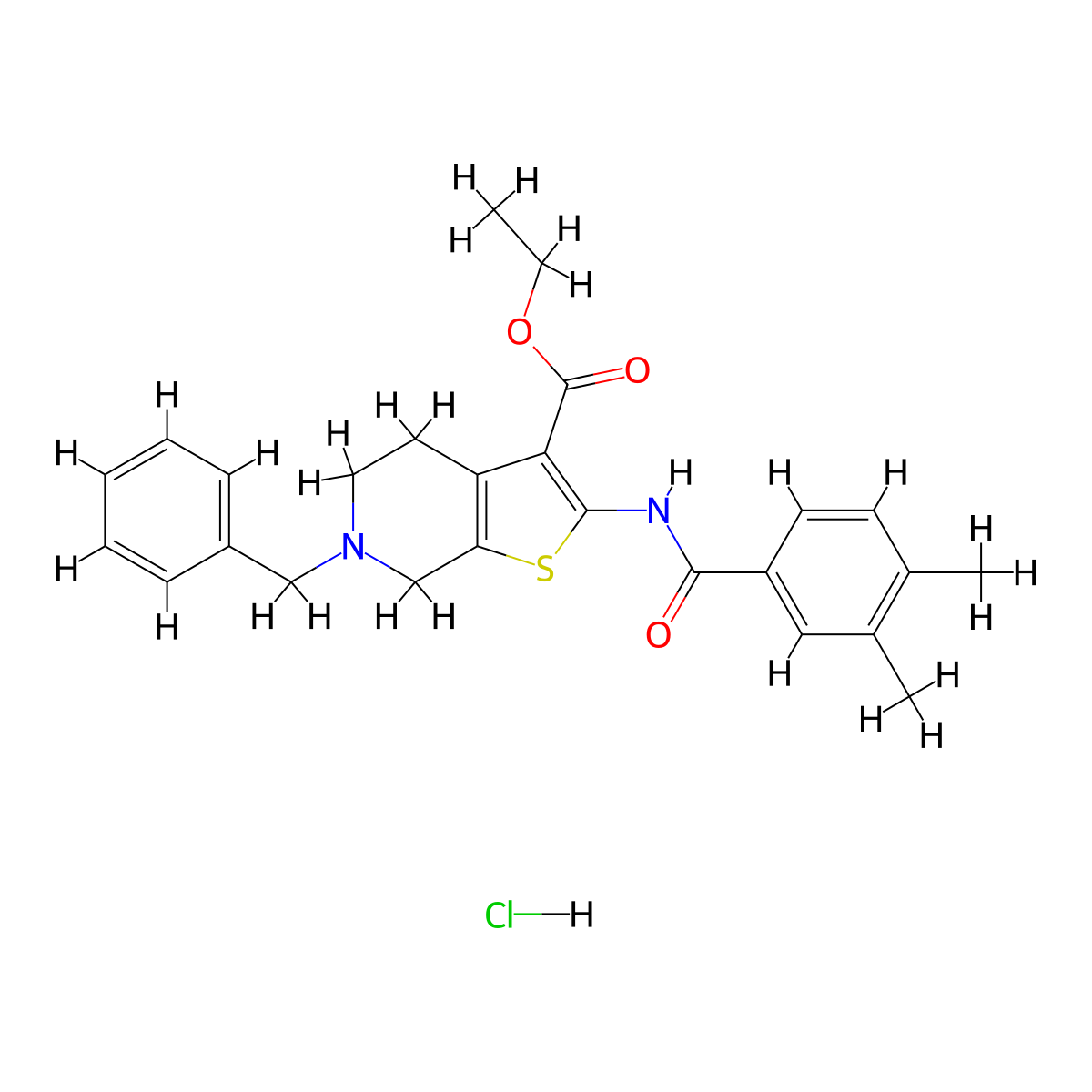 Ethyl 6-benzyl-2-(3,4-dimethylbenzamido)-4,5,6,7-tetrahydrothieno[2,3-c]pyridine-3-carboxylate hydrochloride molecular structure, CAS 1216391-33-1