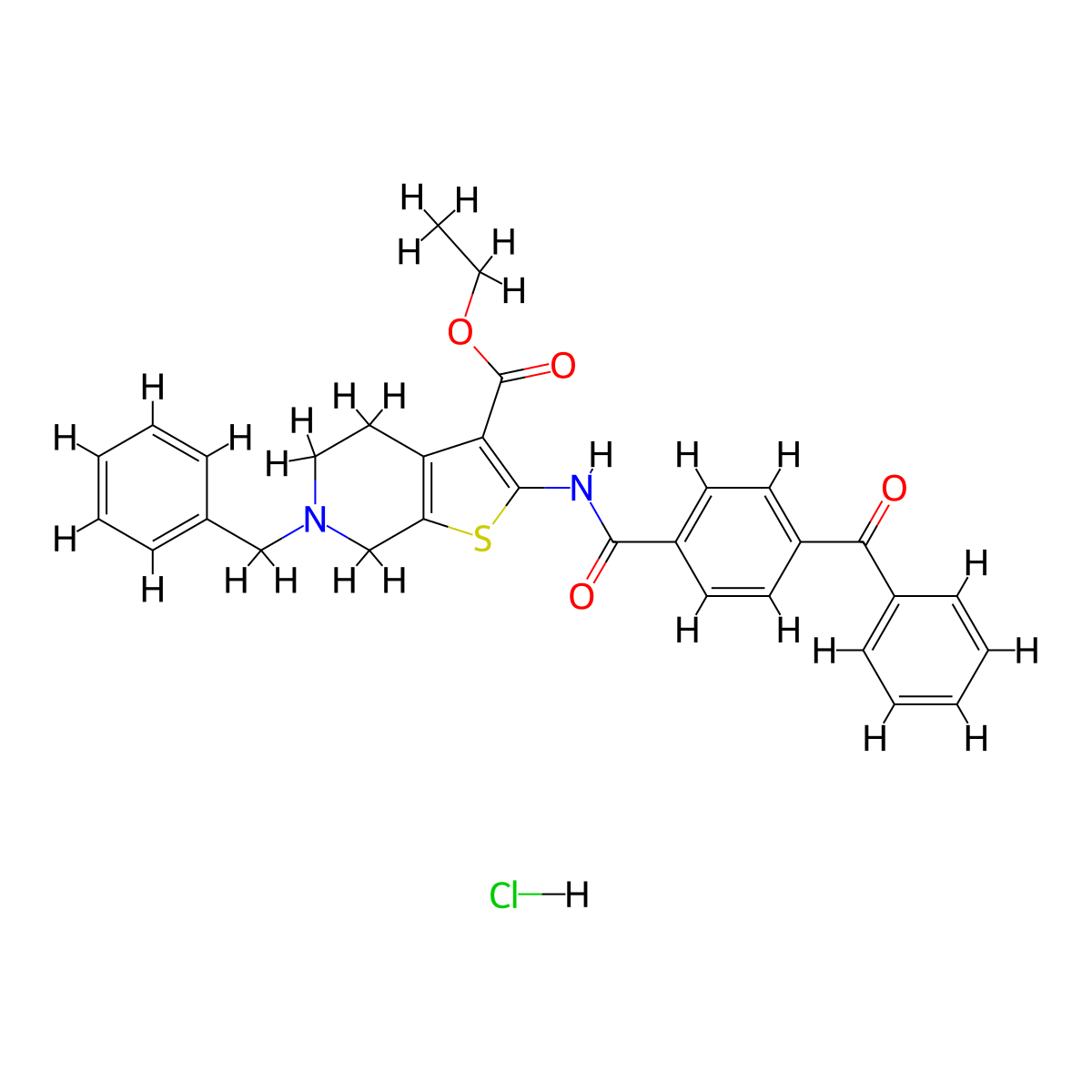 Ethyl 2-(4-benzoylbenzamido)-6-benzyl-4,5,6,7-tetrahydrothieno[2,3-c]pyridine-3-carboxylate hydrochloride molecular structure, CAS 1216392-78-7