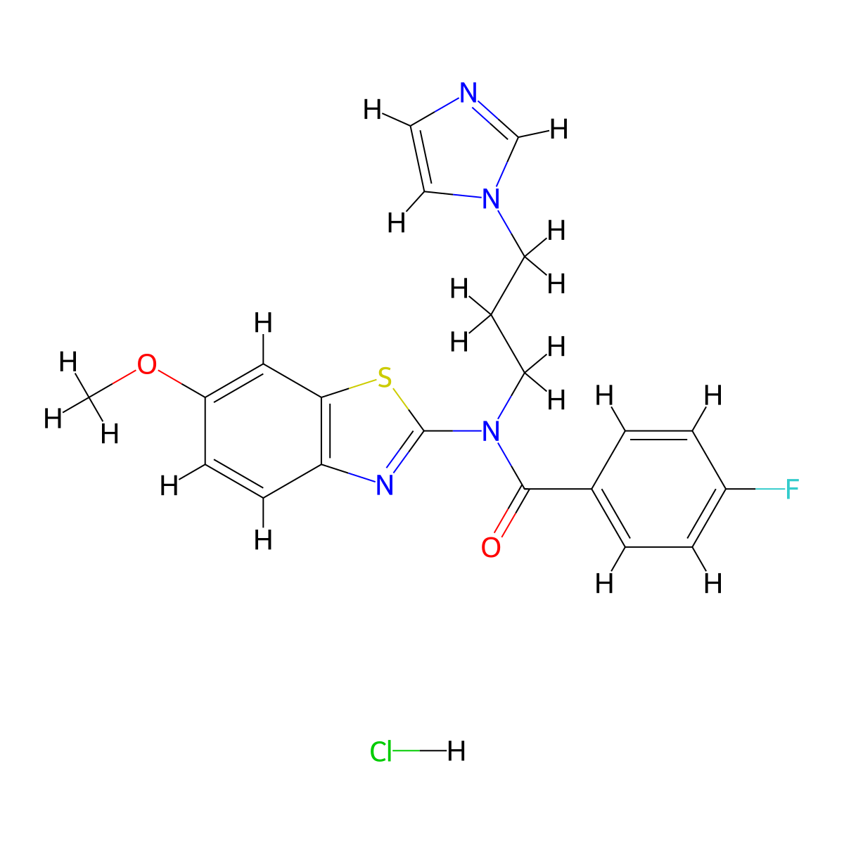 N-(3-(1H-imidazol-1-yl)propyl)-4-fluoro-N-(6-methoxybenzo[d]thiazol-2-yl)benzamide hydrochloride molecular structure, CAS 1216393-32-6
