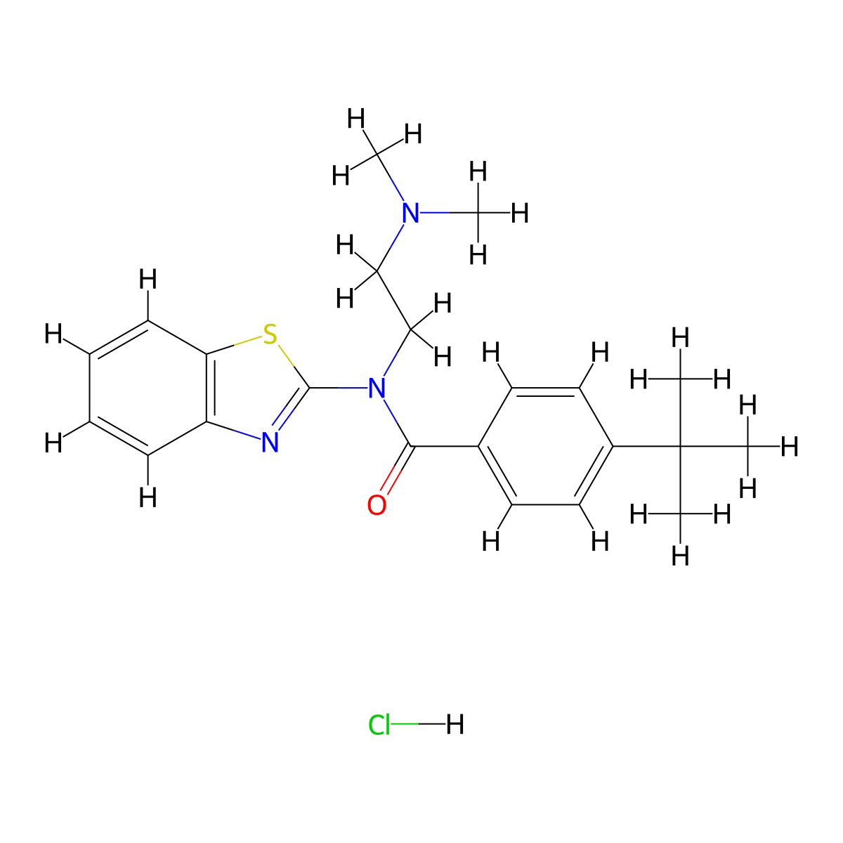 N-(benzo[d]thiazol-2-yl)-4-(tert-butyl)-N-(2-(dimethylamino)ethyl)benzamide hydrochloride molecular structure, CAS 1216393-55-3