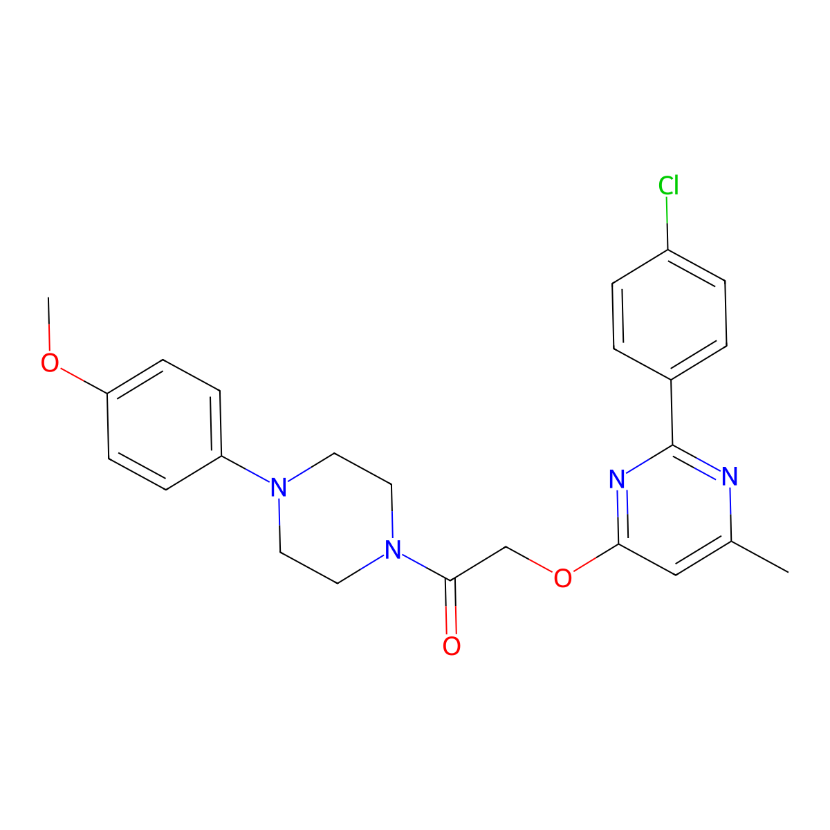 2-((2-(4-Chlorophenyl)-6-methylpyrimidin-4-yl)oxy)-1-(4-(4-methoxyphenyl)piperazin-1-yl)ethanone molecular structure, CAS 1216397-73-7