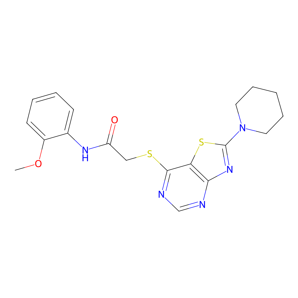 N-(2-methoxyphenyl)-2-((2-(piperidin-1-yl)thiazolo[4,5-d]pyrimidin-7-yl)thio)acetamide molecular structure, CAS 1216398-94-5