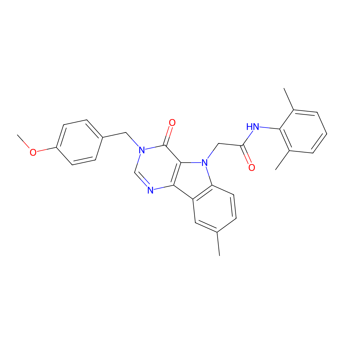N-(2,6-dimethylphenyl)-2-(3-(4-methoxybenzyl)-8-methyl-4-oxo-3H-pyrimido[5,4-b]indol-5(4H)-yl)acetamide molecular structure, CAS 1216399-96-0