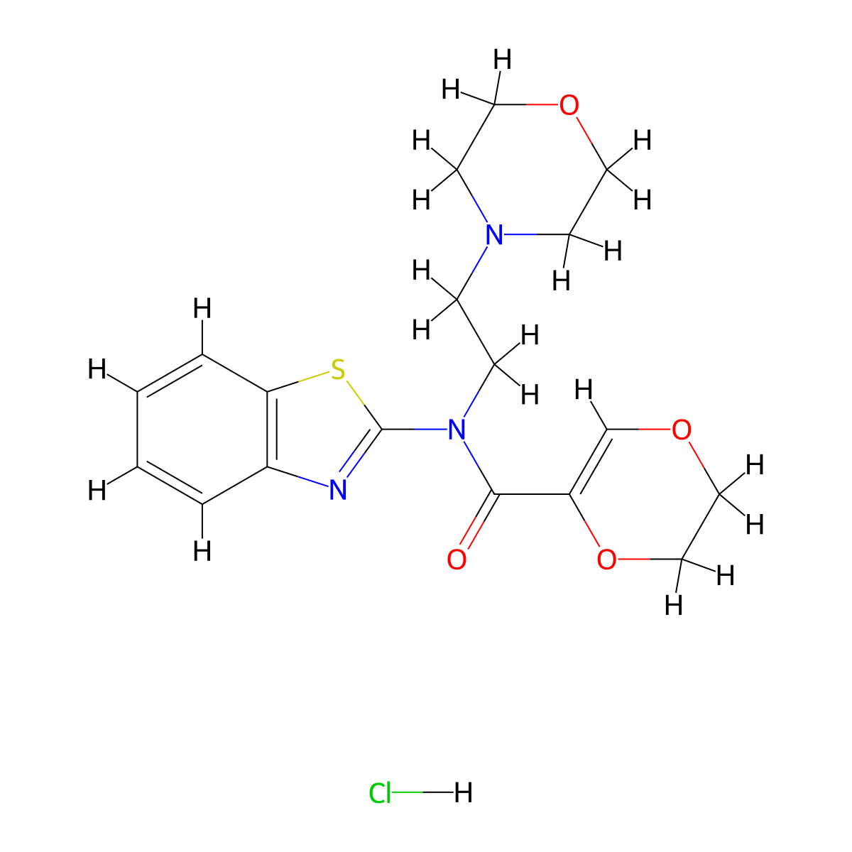 N-(benzo[d]thiazol-2-yl)-N-(2-morpholinoethyl)-5,6-dihydro-1,4-dioxine-2-carboxamide hydrochloride molecular structure, CAS 1216400-05-3