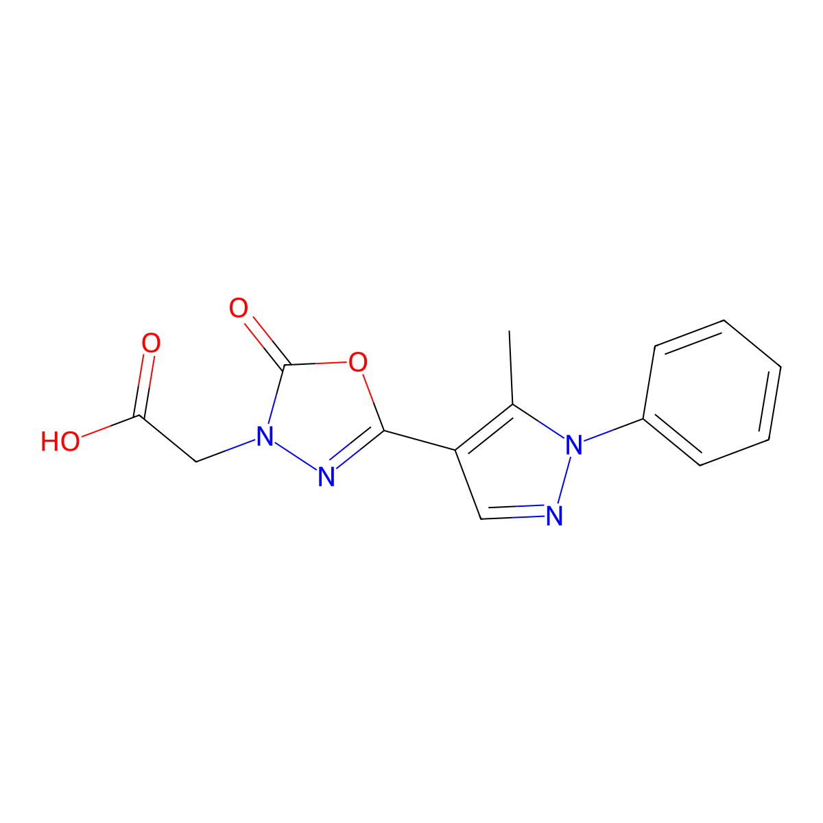 [5-(5-Methyl-1-phenyl-1H-pyrazol-4-yl)-2-oxo-1,3,4-oxadiazol-3(2H)-yl]acetic acid molecular structure, CAS 1216400-39-3