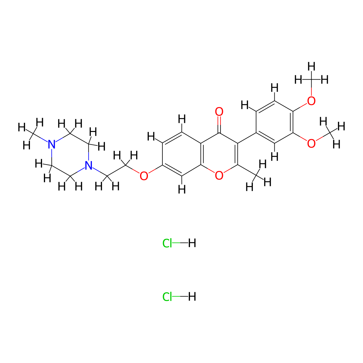 3-(3,4-dimethoxyphenyl)-2-methyl-7-(2-(4-methylpiperazin-1-yl)ethoxy)-4H-chromen-4-one dihydrochloride molecular structure, CAS 1216402-03-7