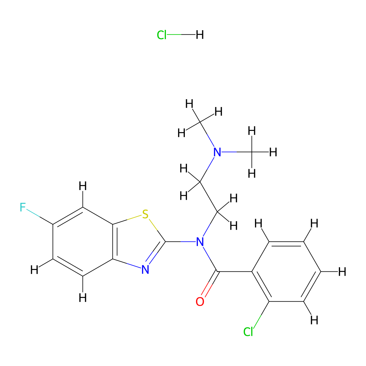 2-chloro-N-(2-(dimethylamino)ethyl)-N-(6-fluorobenzo[d]thiazol-2-yl)benzamide hydrochloride molecular structure, CAS 1216404-42-0