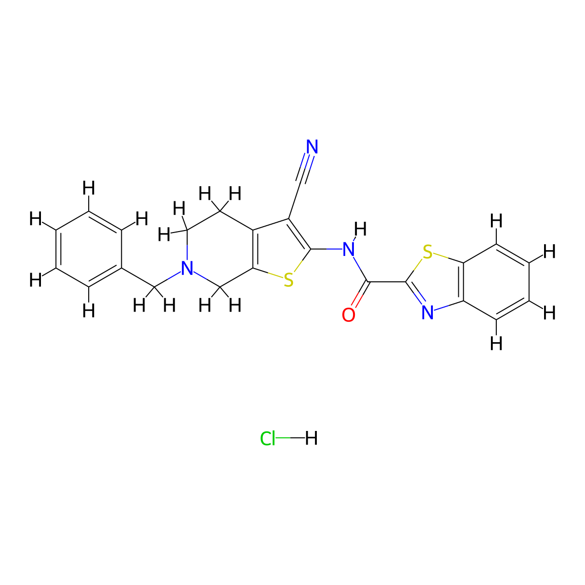 N-(6-benzyl-3-cyano-4,5,6,7-tetrahydrothieno[2,3-c]pyridin-2-yl)benzo[d]thiazole-2-carboxamide hydrochloride molecular structure, CAS 1216405-53-6